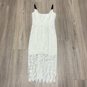 Milly Jessie Ivory Lace Midi Dress Size 0 Scalloped Hem Wedding Sheath